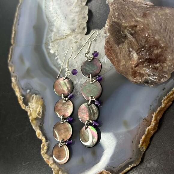 Carolyn Pollack Sterling Brownish-Gray MOP & Amethyst Dangle Earrings For Women main image 5